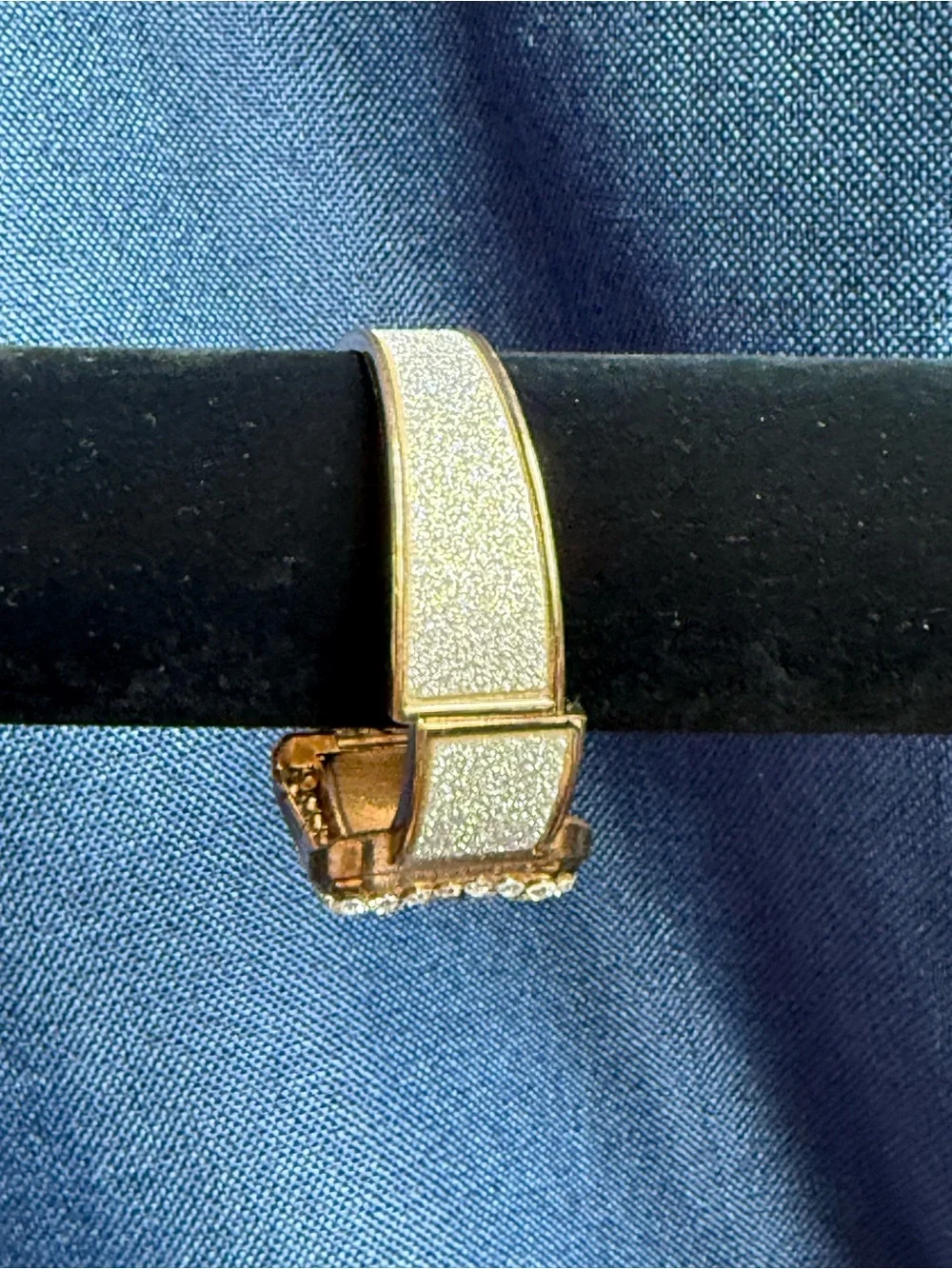Gold Tone Rhinestone Belt Buckle Hinged Cuff Bracelet